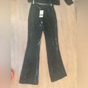 ZARA DARK GREEN SEQUIN PANTS